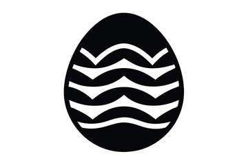 Black simple decorated easter egg symbol with curvy stripes pattern is displayed on a white backdrop