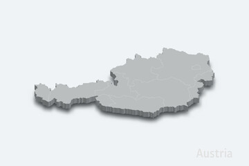 Austria 3d map with borders regions