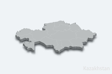 Kazakhstan 3d map with borders regions