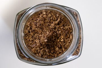 Instant coffee in a jar, viewed from above