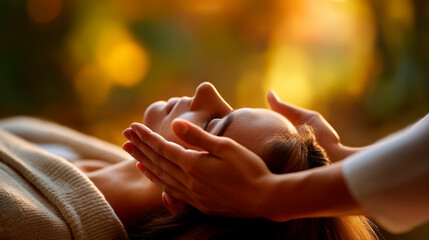 Hands positioned over body showing chakra energy face obscured reiki healing energy work spiritual healing chakra therapy holistic treatment energy medicine healing touch