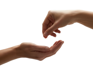 Hands reaching out to each other isolated on transparent background