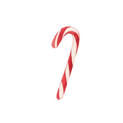 Watercolor striped red candy cane. Christmas elements. Hand drawn illustration