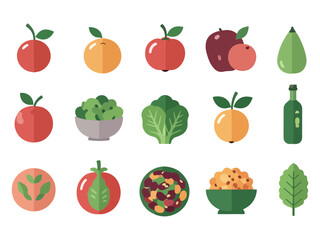 Food Vegetable flat Illustration Icons set, Food Vector Art Illustration Clipart. set of food Illustration bundle