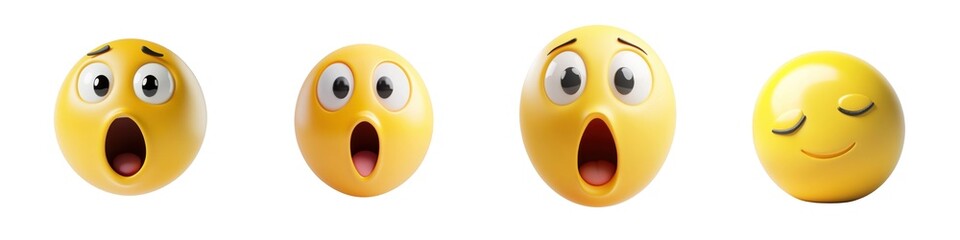 Fototapeta premium Expressive yellow emojis with surprised and calm faces