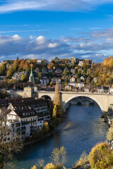 Obraz premium Bern cityscape with Nydegg Bridge and the Aare, seen from Muristalden