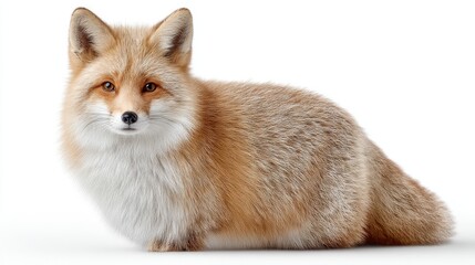 Obraz premium Detailed fox figurine with white fur accents and warm orange fur in alert pose on a clean white background studio lighting realistic render