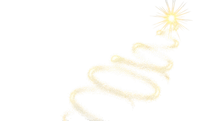 Golden sparkling light trail with a starburst at the top, isolated on transparent background