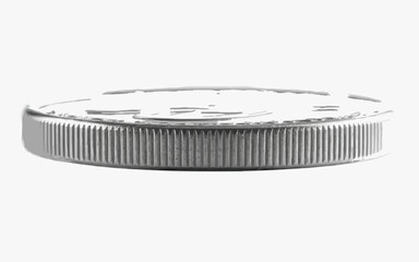 Simple vector illustration of  close up view of a silver coin with reeded edge on a white background taken at eye level angle . silhouette