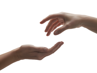 Two hands reaching out to each other isolated on transparent background
