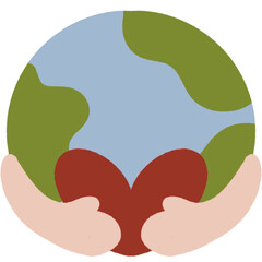 Hands Holding Earth with Heart, Minimalist Illustration for Love and Environmental Care