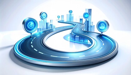 Abstract Digital Road with Geometric City and Icons