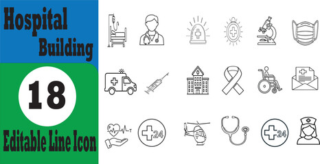 Hospital Building Line Icon – Medical Clinic Symbol in Minimal Style