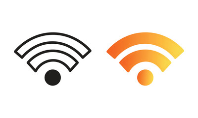 Three Wi-Fi signal icon variations in black line, flat gradient, and 3D orange styles on white background, minimalist vector design