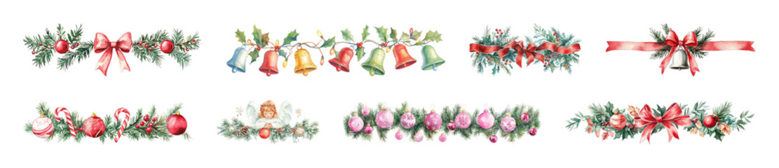 PNG Festive garlands with holiday decorations, element set on transparent background