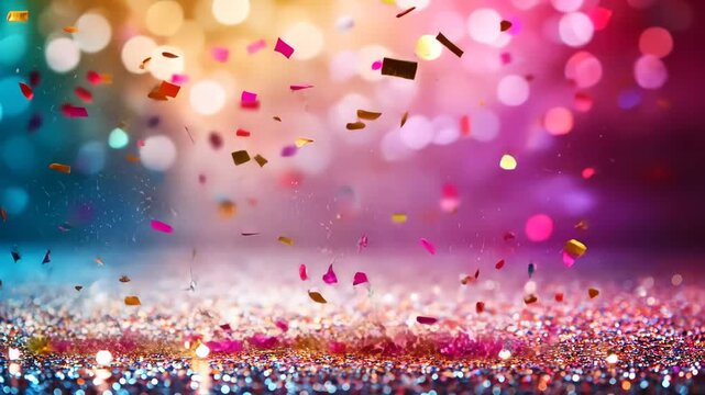 Celebrate with colorful confetti falling in a vibrant setting at a festive party