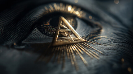 Close up of all seeing eye symbol no people visible mystical symbol illuminati reference spiritual eye consciousness symbol occult imagery esoteric sign dollar bill macro