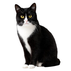 Tuxedo cat with yellow eyes png black and white png feline png pet png domestic png whiskers png animal png cute png portrait png fur png transparent background image