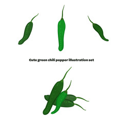 Cute green chili pepper illustration set