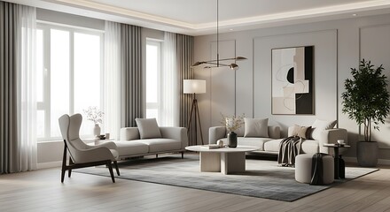 Modern Living Room With Stylish Furniture And Natural Light Flooding In