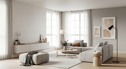 Minimalist Living Room with Comfortable Modern Furniture and Natural Light Design