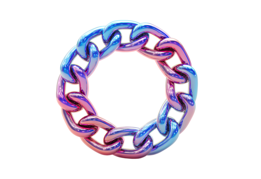 Colorful Chain Link Circle Abstract Gradient Chrome Decoration Isolated on Clear Background