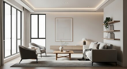 Cozy Modern Living Room Interior Design with Natural Light and Minimalist Decor