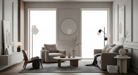 Elegant Living Room Interior Design with Neutral Tones and Natural Light