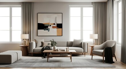 Cozy and Comfortable Living Room Interior Design with Modern Furniture and Artwork