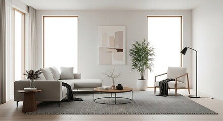 Modern Living Room Interior Design Cozy Furniture, Natural Light, Minimalist Aesthetic