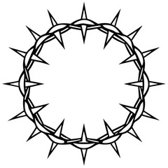 Black silhouette depicts a circular thorny crown with sharp spikes isolated on white