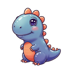 Cute blue dinosaur character with smiling expression, isolated on transparent background. Paleontology and science for kids. Decoration for baby shower, kindergarten, preschool or nursery
