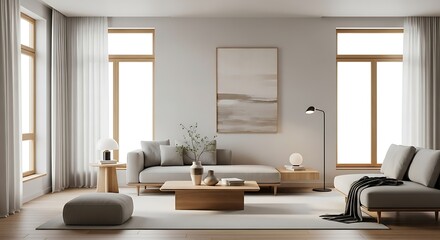 Serene Living Room Interior with Natural Light and Minimalist Decor Elements