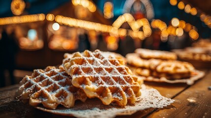 waffles at a Christmas fair at night