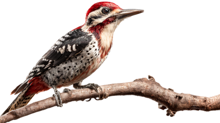 woodpecker perched on branch isolated on a white background