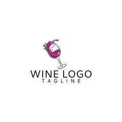 Elegant wine glass logo design with a splash and text tagline