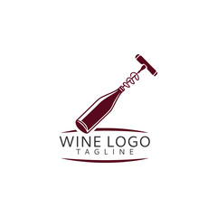 Elegant wine bottle and corkscrew logo design with tagline illustration