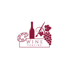 Wine illustration featuring a bottle grapes palette and artist s brush