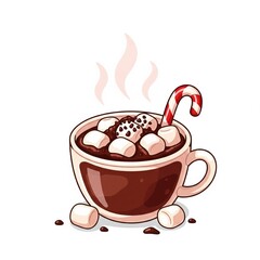 Pixel Art Mug of Hot Chocolate with Marshmallows and Candy Cane