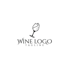 Minimalist wine glass and lettering logo design for branding concepts
