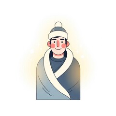 Illustration of a Person in Warm Clothing with a Gray Coat and Hat on White