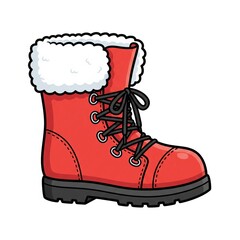 Pixelated Red Winter Boot with White Fur Trim and Black Laces Isolated on White