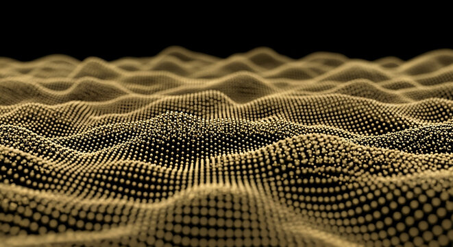 Abstract Golden Particle Waveform on Dark Background.