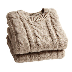 Warm beige cable knit sweater folded neatly png