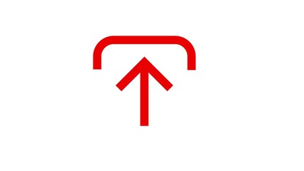 Simple red upload arrow icon with a curved bracket shape above on a white background