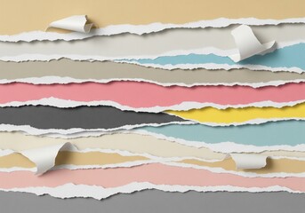 Torn paper layers in various colors, creating an abstract background.