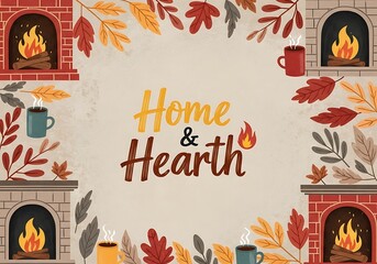 Create a cozy autumn atmosphere with a beautiful home and hearth design for seasonal greetings