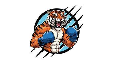An anthropomorphic tiger wearing boxing gloves and a determined expression, depicted in a dynamic illustration style.