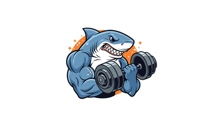 A muscular shark lifts weights with determination, a motivational image for fitness and strength training.