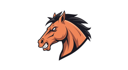 A fierce, stylized horse head in profile, with a determined expression and flowing mane, suitable for sports or mascot-related designs.